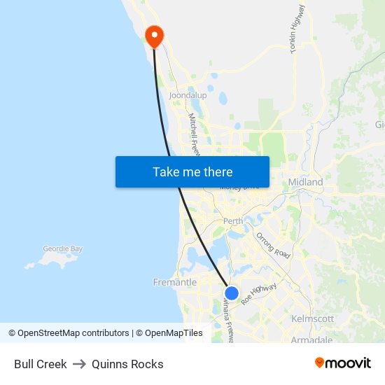 Bull Creek to Quinns Rocks map