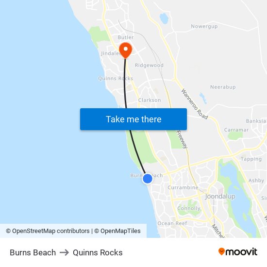 Burns Beach to Quinns Rocks map