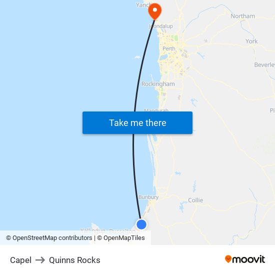 Capel to Quinns Rocks map