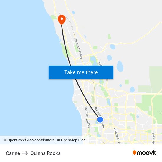 Carine to Quinns Rocks map