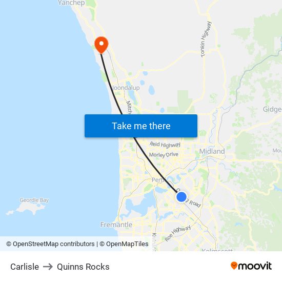 Carlisle to Quinns Rocks map