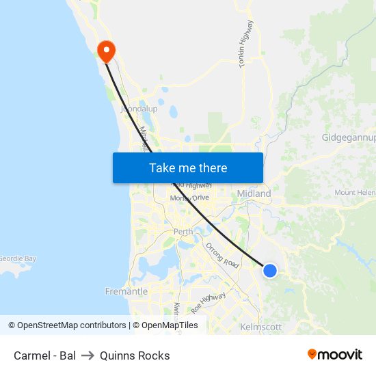 Carmel - Bal to Quinns Rocks map
