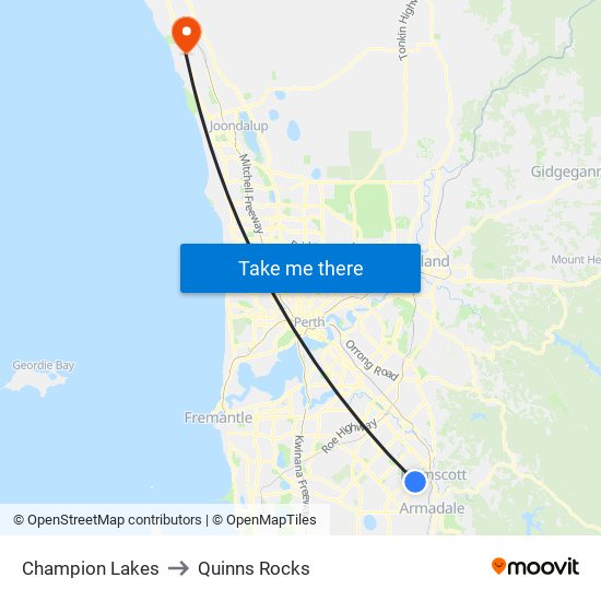 Champion Lakes to Quinns Rocks map