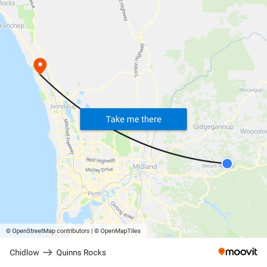 Chidlow to Quinns Rocks map