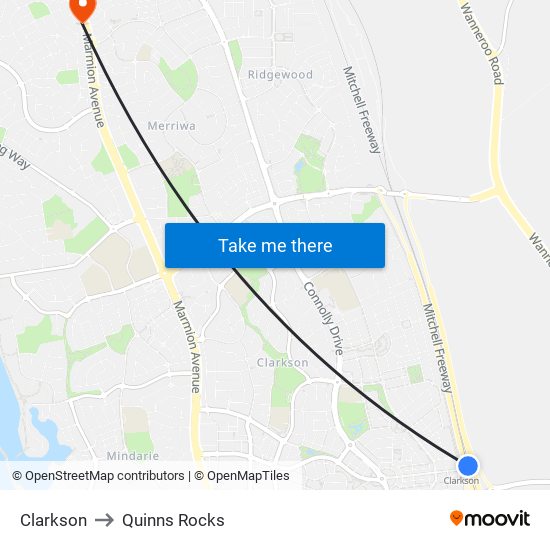 Clarkson to Quinns Rocks map