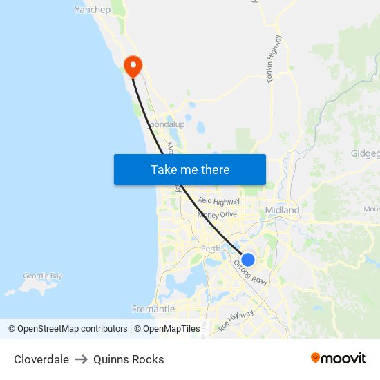 Cloverdale to Quinns Rocks map