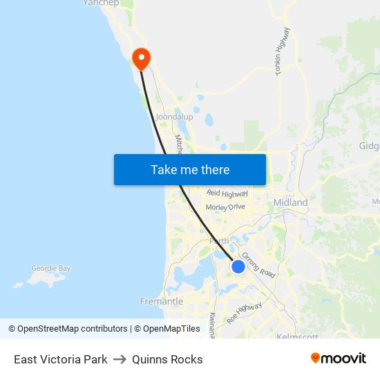 East Victoria Park to Quinns Rocks map