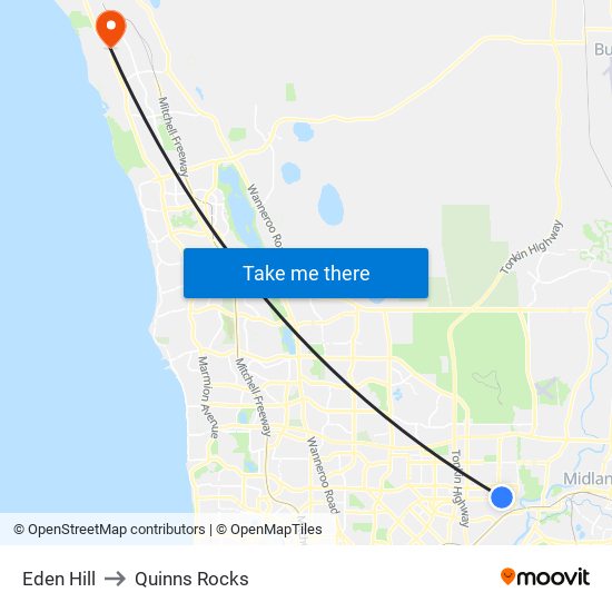 Eden Hill to Quinns Rocks map