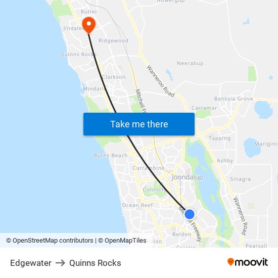 Edgewater to Quinns Rocks map