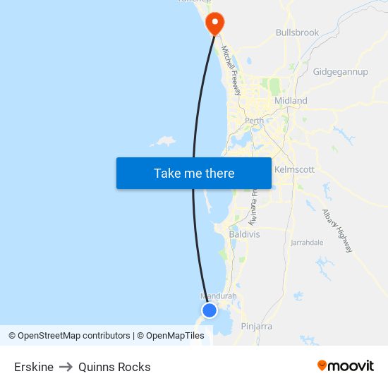 Erskine to Quinns Rocks map