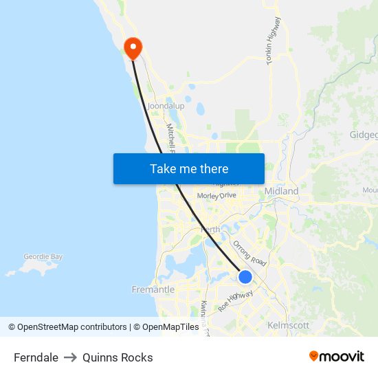 Ferndale to Quinns Rocks map