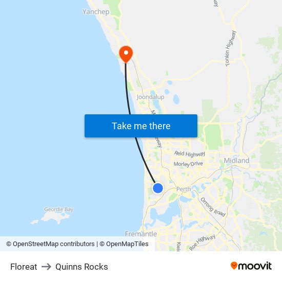 Floreat to Quinns Rocks map