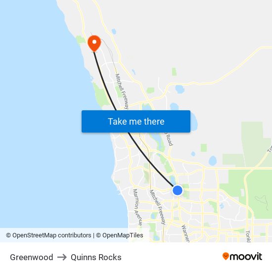 Greenwood to Quinns Rocks map