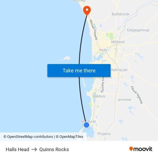 Halls Head to Quinns Rocks map