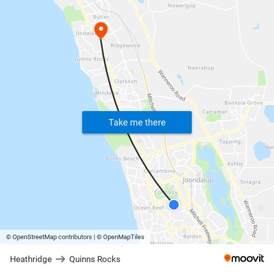 Heathridge to Quinns Rocks map