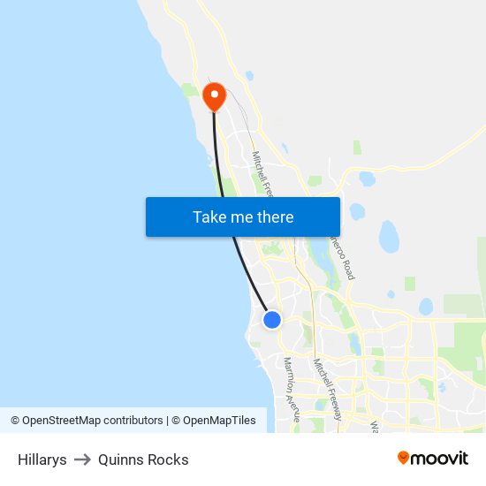 Hillarys to Quinns Rocks map