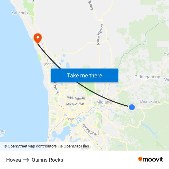 Hovea to Quinns Rocks map