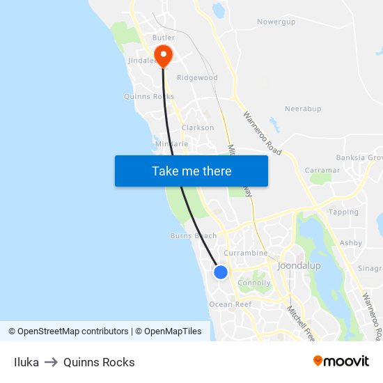 Iluka to Quinns Rocks map