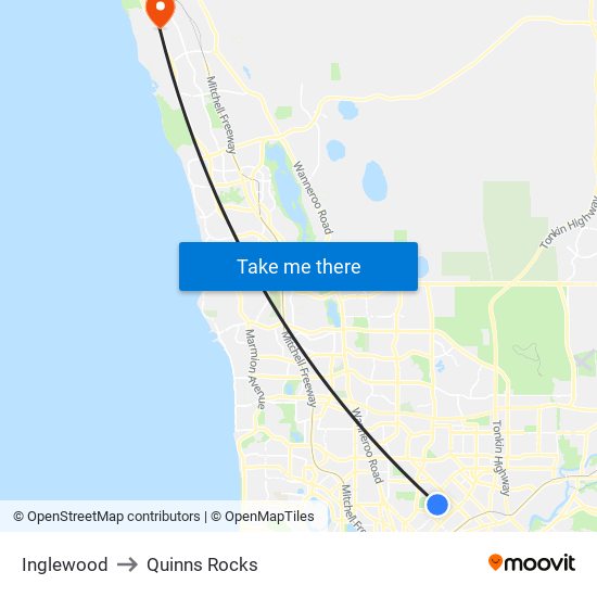 Inglewood to Quinns Rocks map