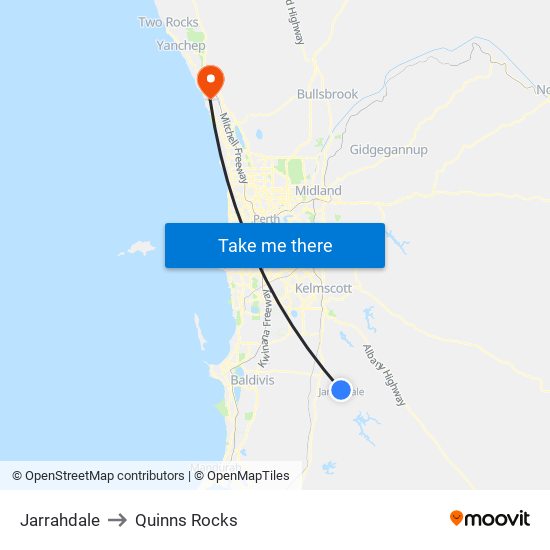 Jarrahdale to Quinns Rocks map