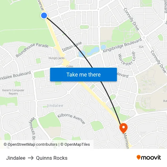 Jindalee to Quinns Rocks map