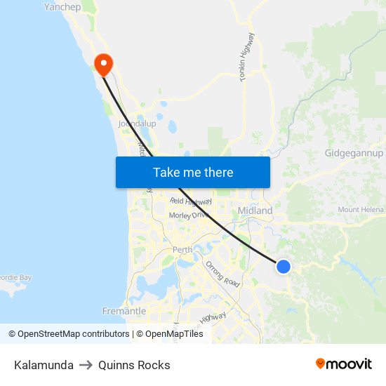 Kalamunda to Quinns Rocks map