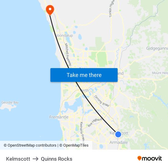 Kelmscott to Quinns Rocks map