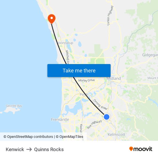 Kenwick to Quinns Rocks map