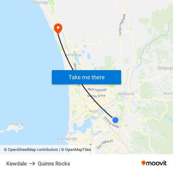 Kewdale to Quinns Rocks map