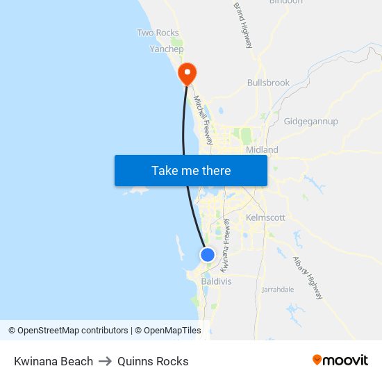 Kwinana Beach to Quinns Rocks map