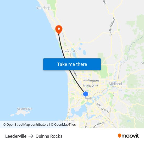 Leederville to Quinns Rocks map