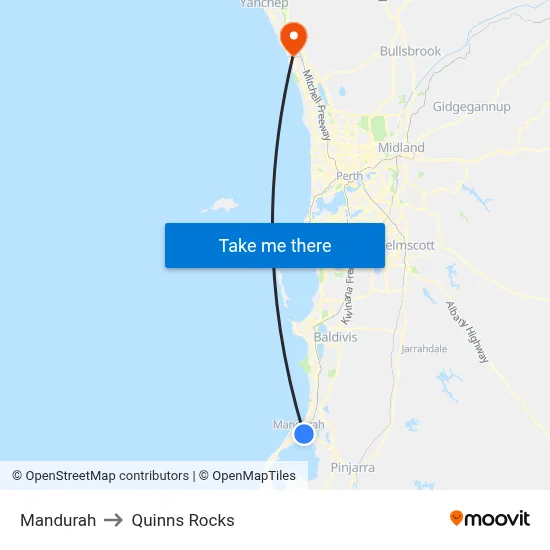 Mandurah to Quinns Rocks map