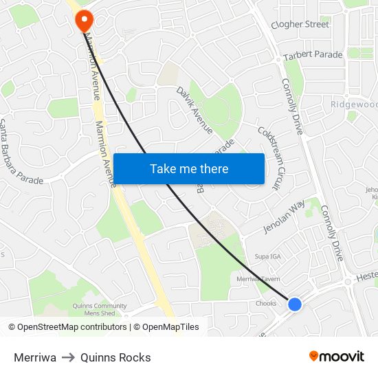 Merriwa to Quinns Rocks map