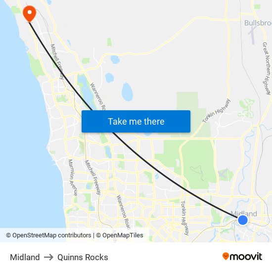 Midland to Quinns Rocks map