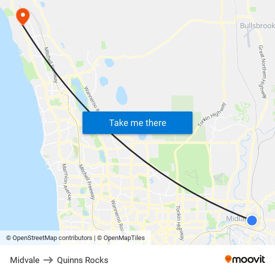 Midvale to Quinns Rocks map