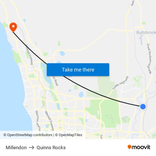 Millendon to Quinns Rocks map