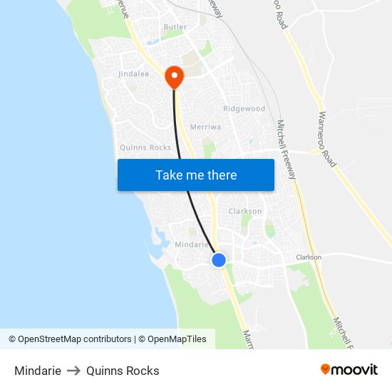 Mindarie to Quinns Rocks map