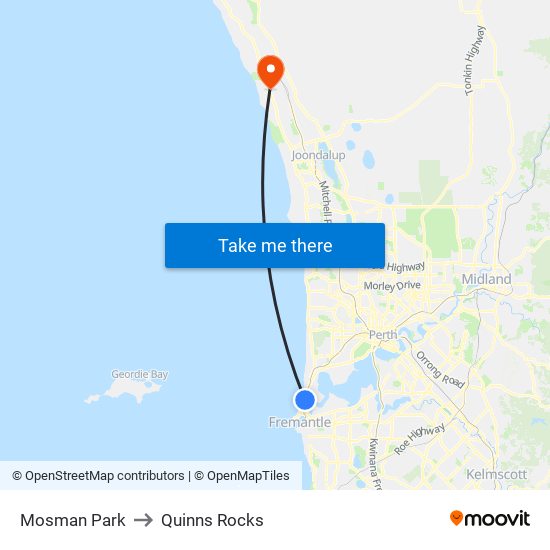 Mosman Park to Quinns Rocks map