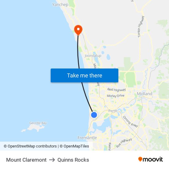 Mount Claremont to Quinns Rocks map