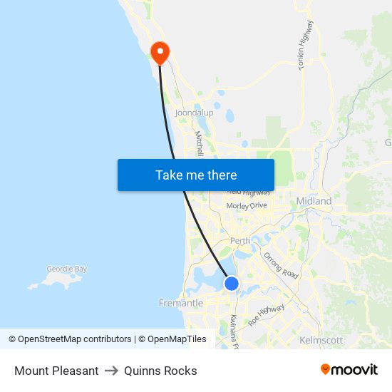 Mount Pleasant to Quinns Rocks map