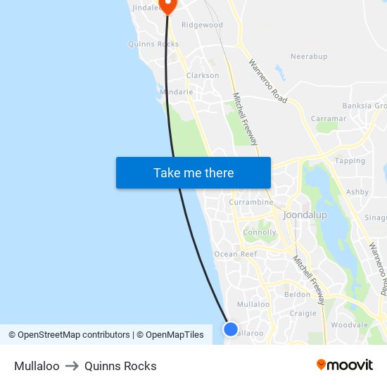 Mullaloo to Quinns Rocks map