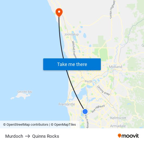 Murdoch to Quinns Rocks map