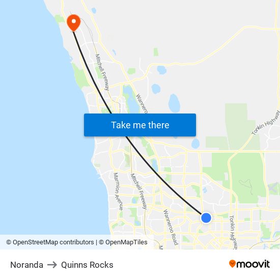 Noranda to Quinns Rocks map