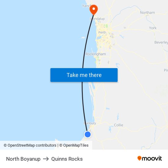 North Boyanup to Quinns Rocks map