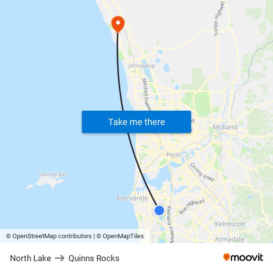 North Lake to Quinns Rocks map