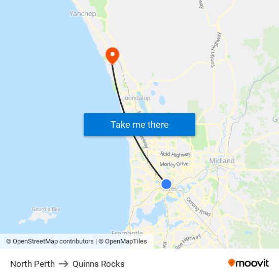 North Perth to Quinns Rocks map