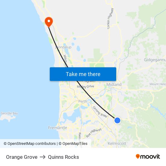 Orange Grove to Quinns Rocks map