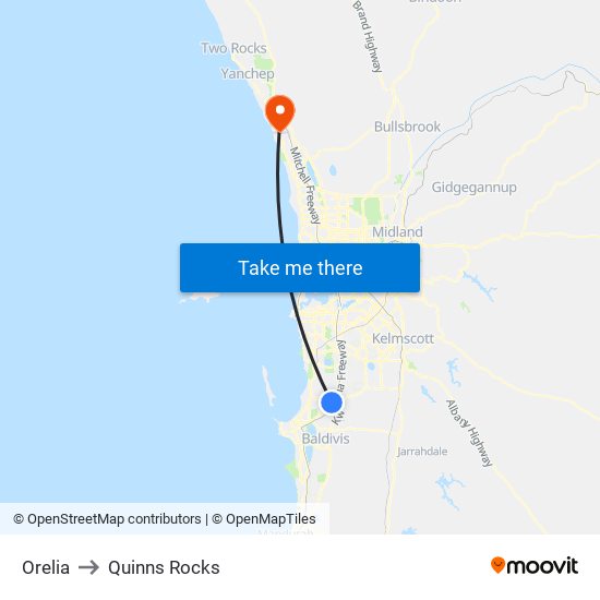 Orelia to Quinns Rocks map