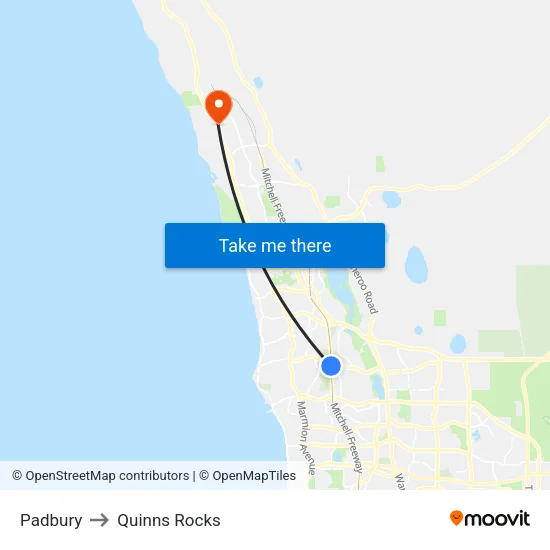 Padbury to Quinns Rocks map