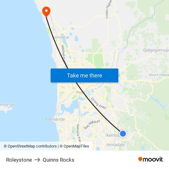 Roleystone to Quinns Rocks map